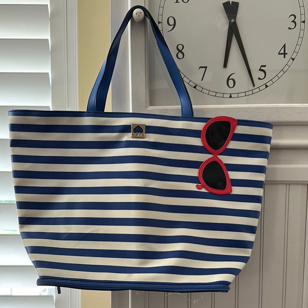 Kate Spade Make a Splash Nautical Blue and White Canvas Tote